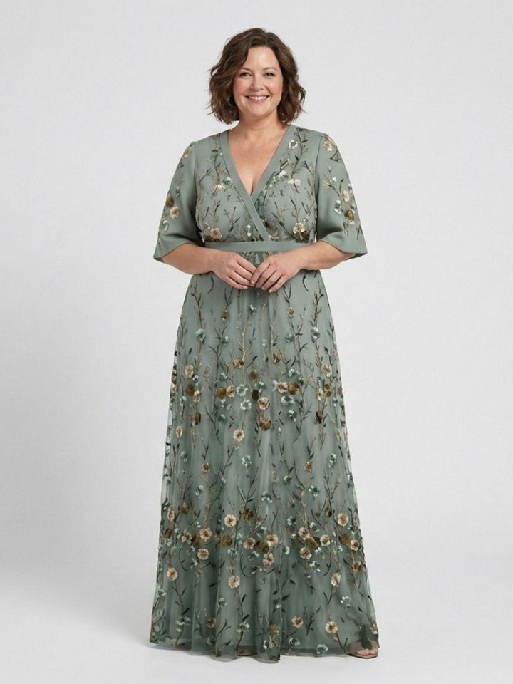 CLARA | ARM COVERAGE EMBROIDERED MAXI DRESS