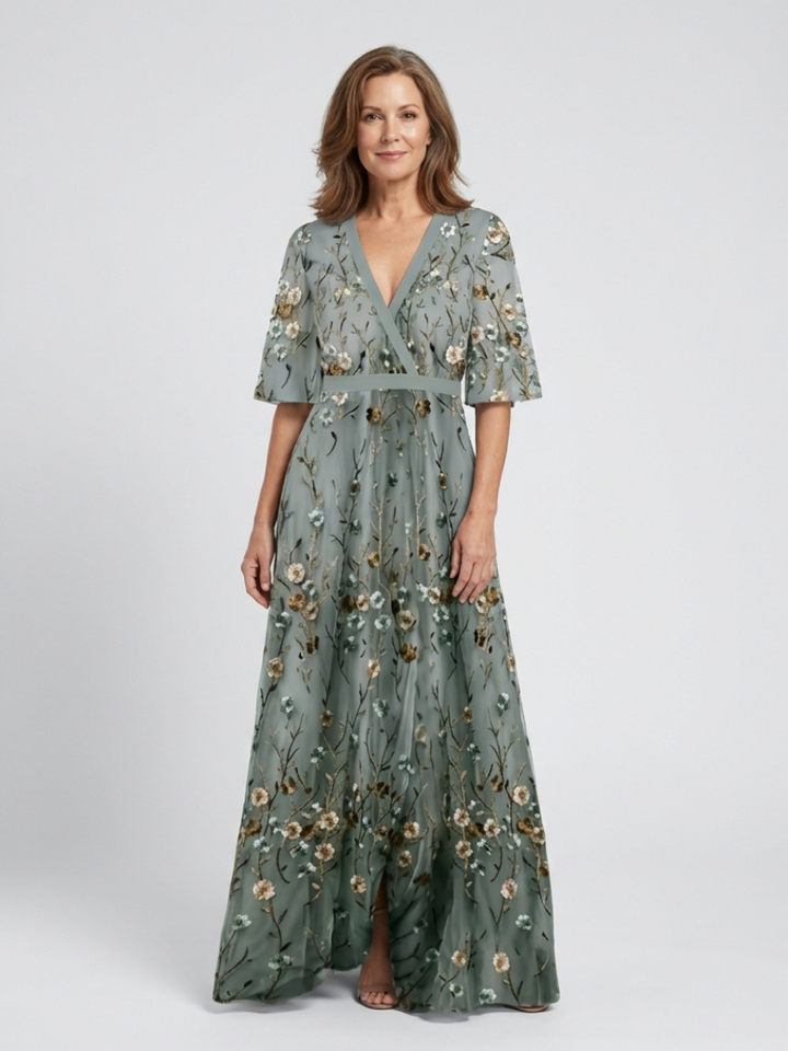CLARA | ARM COVERAGE EMBROIDERED MAXI DRESS