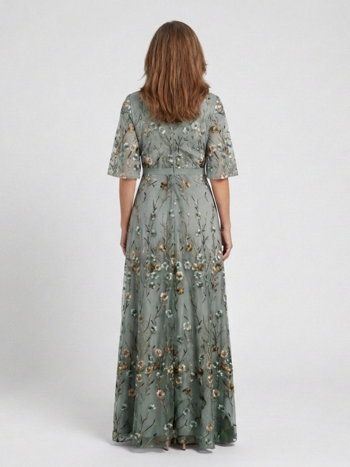 CLARA | ARM COVERAGE EMBROIDERED MAXI DRESS