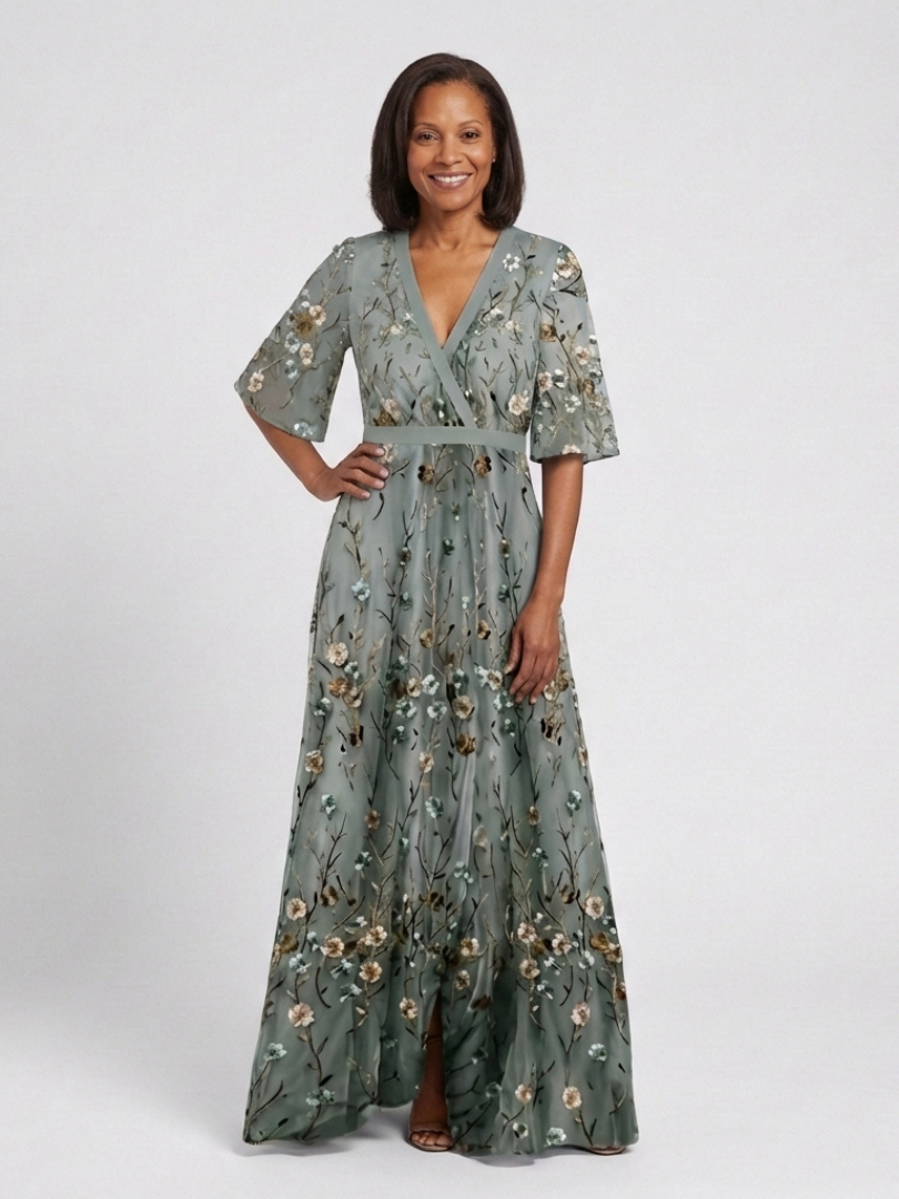 CLARA | ARM COVERAGE EMBROIDERED MAXI DRESS