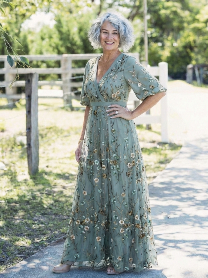 CLARA | ARM COVERAGE EMBROIDERED MAXI DRESS