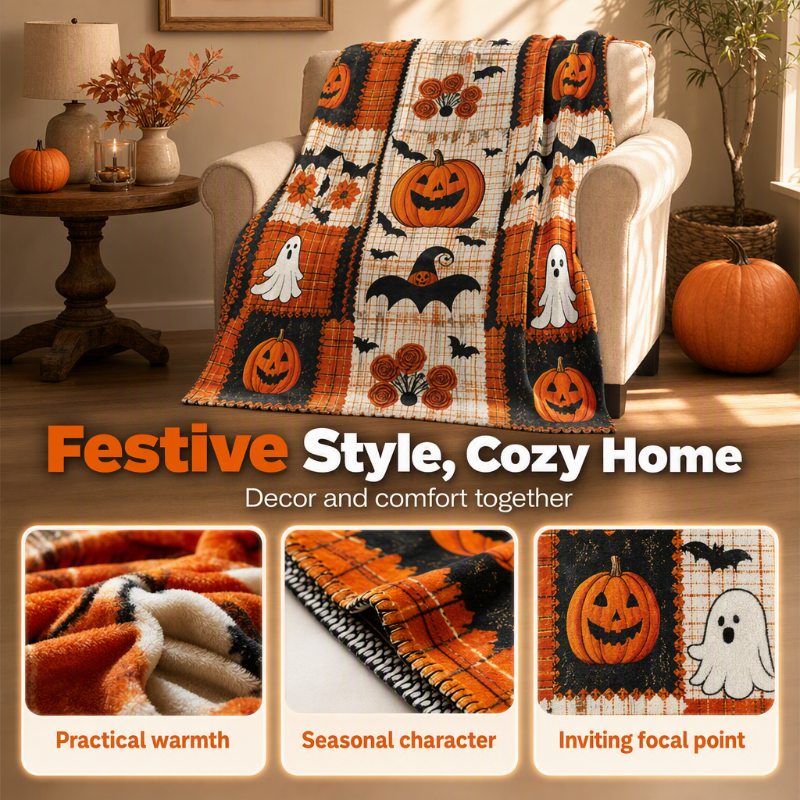 Halloween Patchwork Throw Blanket Flannel 5