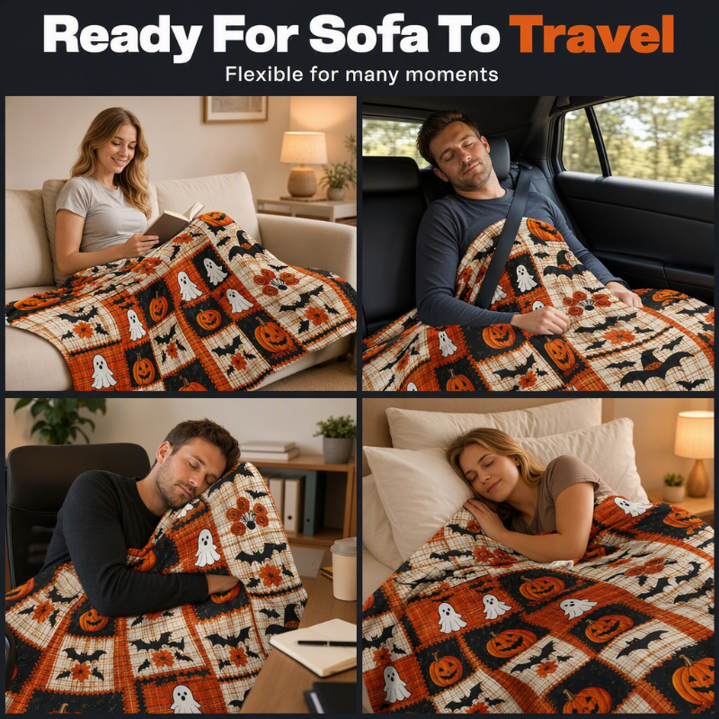 Halloween Patchwork Throw Blanket Flannel 6