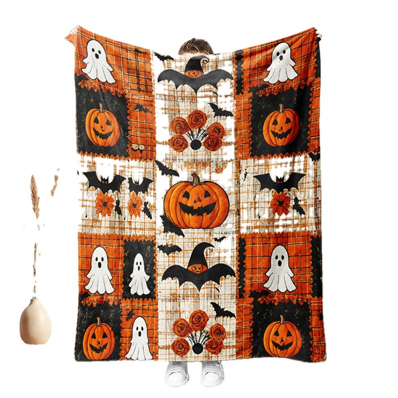 Halloween Patchwork Throw Blanket Flannel on white
