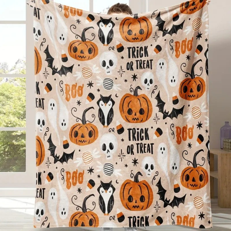Halloween Throw Blanket Flannel Printed Apricot 1