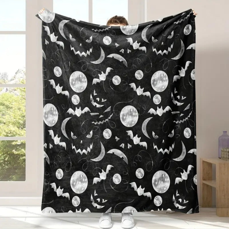 Halloween Throw Blanket Flannel Printed Black 1