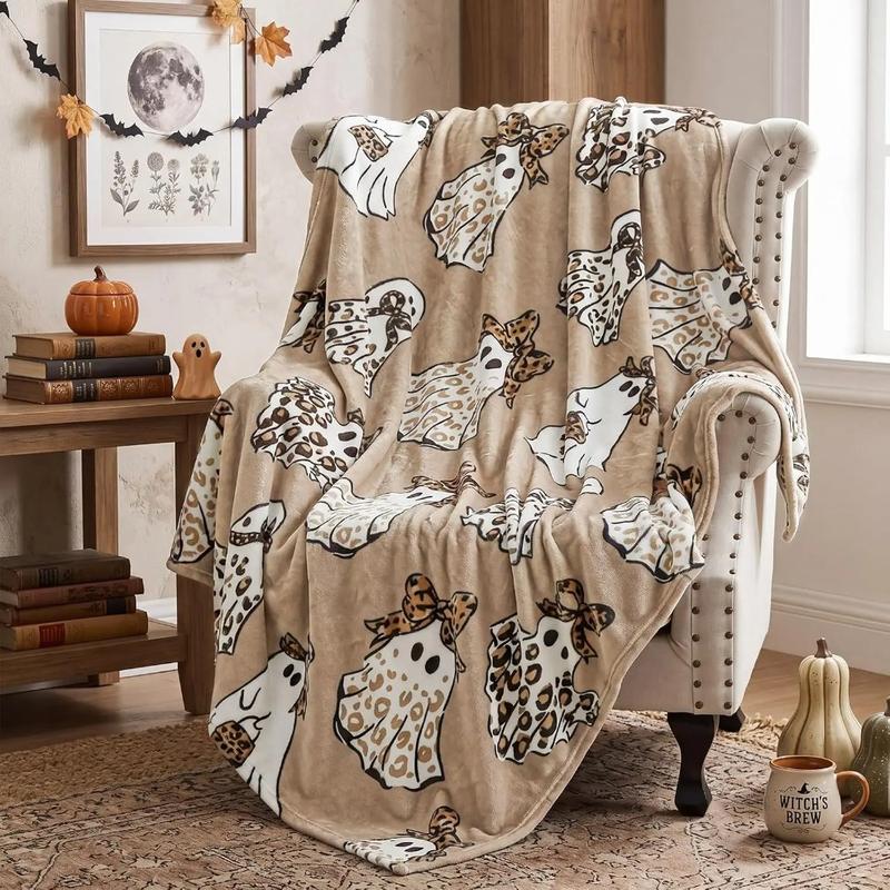 Halloween Throw Blanket Flannel Printed Gray 1