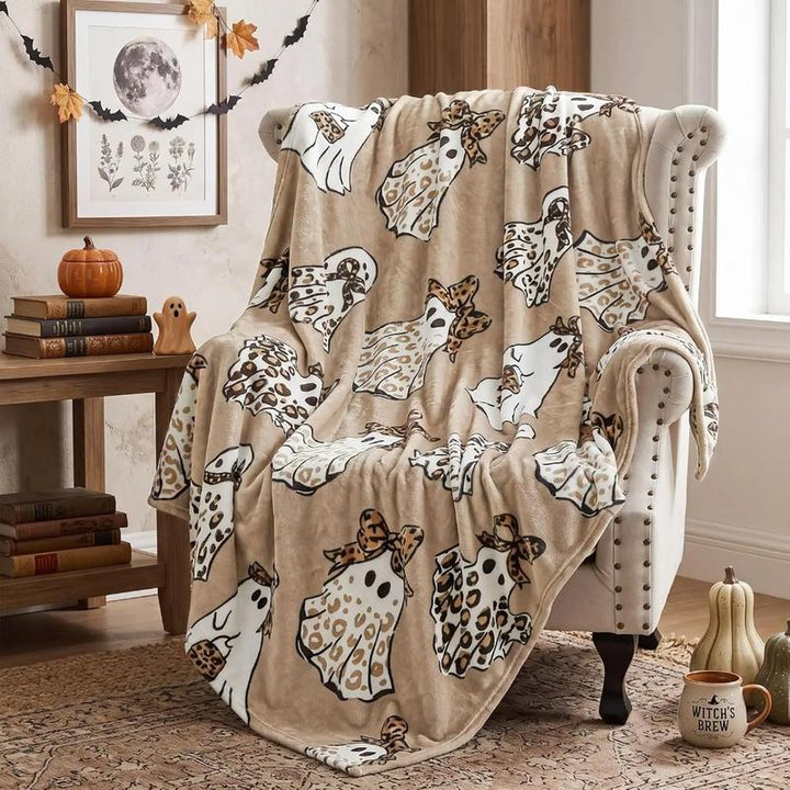 Halloween Throw Blanket Flannel Printed Gray 1
