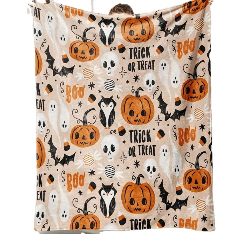 Halloween Throw Blanket Flannel Printed on white