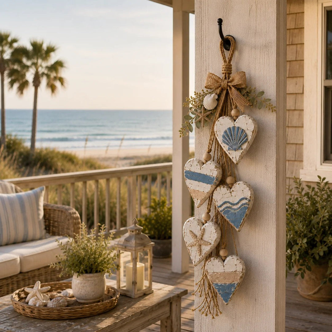 Hanging Heart Wall Decor Rustic Jute 22.8 Inch Coastal Blue 1