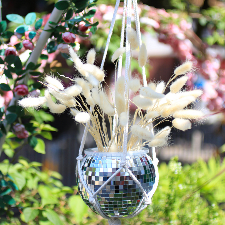 Hanging Planter Disco Ball Mirror with Cotton Rope 4