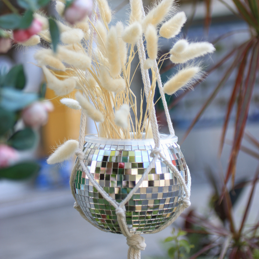 Hanging Planter Disco Ball Mirror with Cotton Rope 5