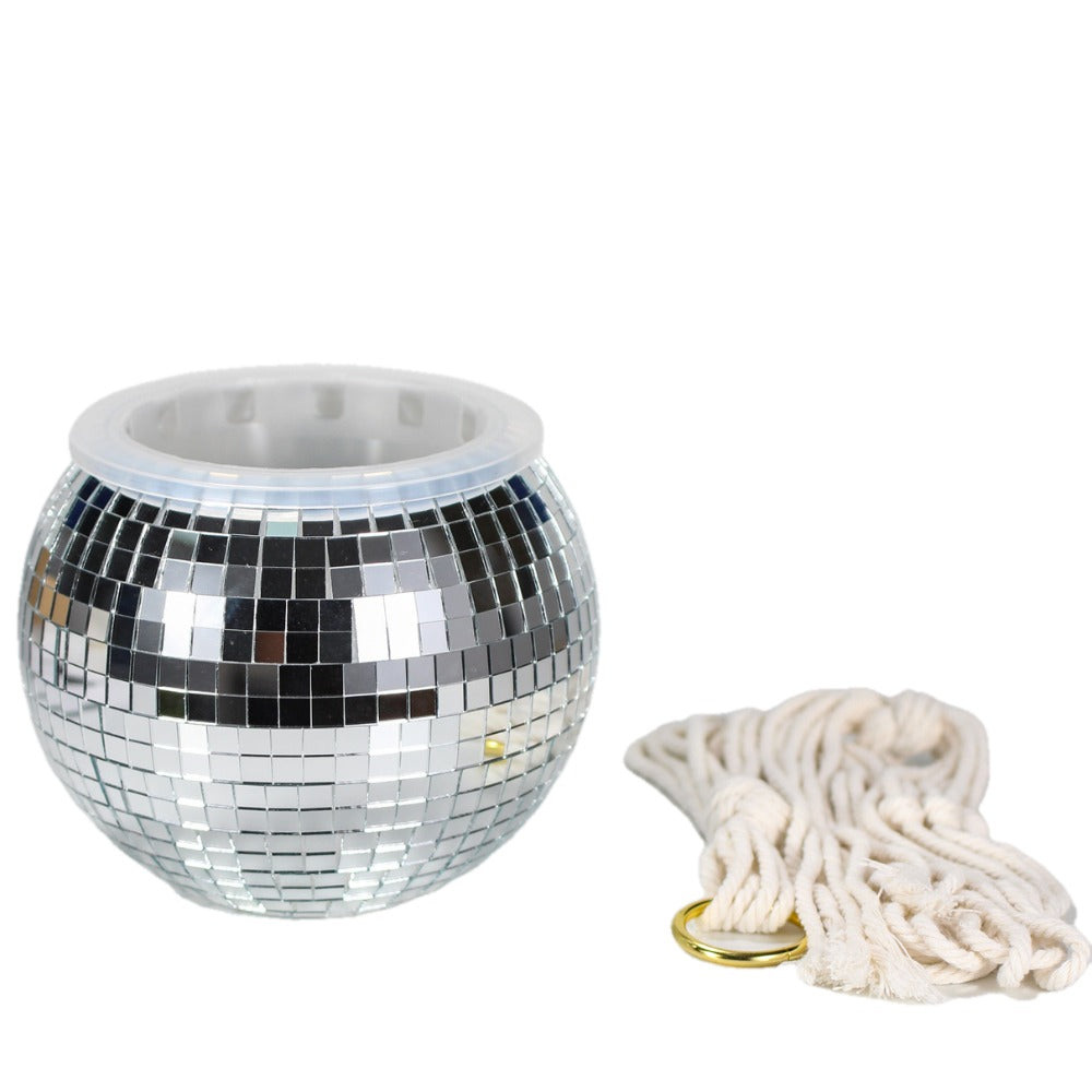 Hanging Planter Disco Ball Mirror with Cotton Rope on white
