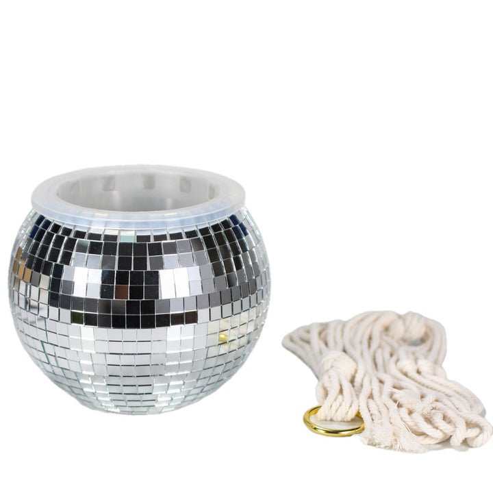 Hanging Planter Disco Ball Mirror with Cotton Rope on white