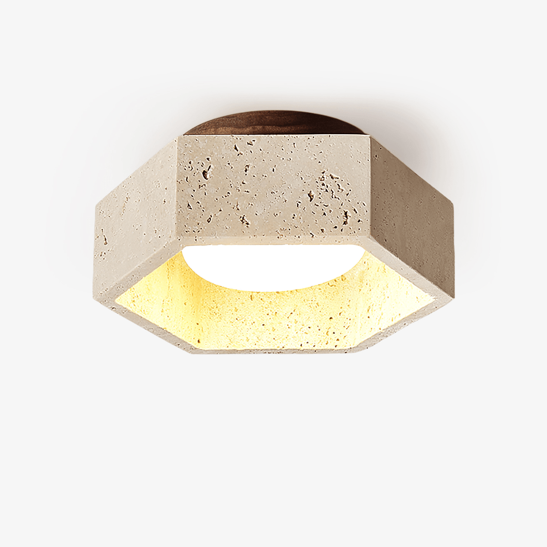 Hexagon Travertine Flush Mount Ceiling Light 6.7 in Set of 2 1