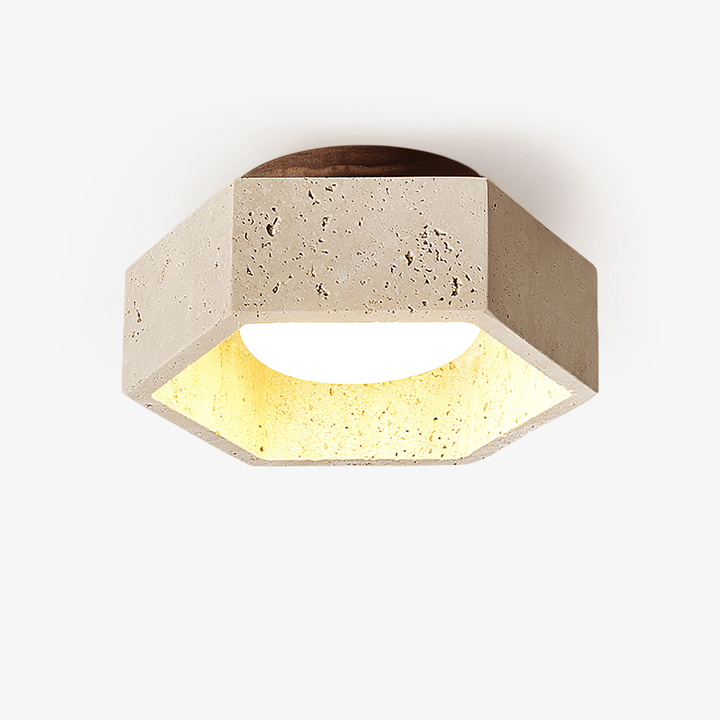 Hexagon Travertine Flush Mount Ceiling Light 6.7 in Set of 2 1