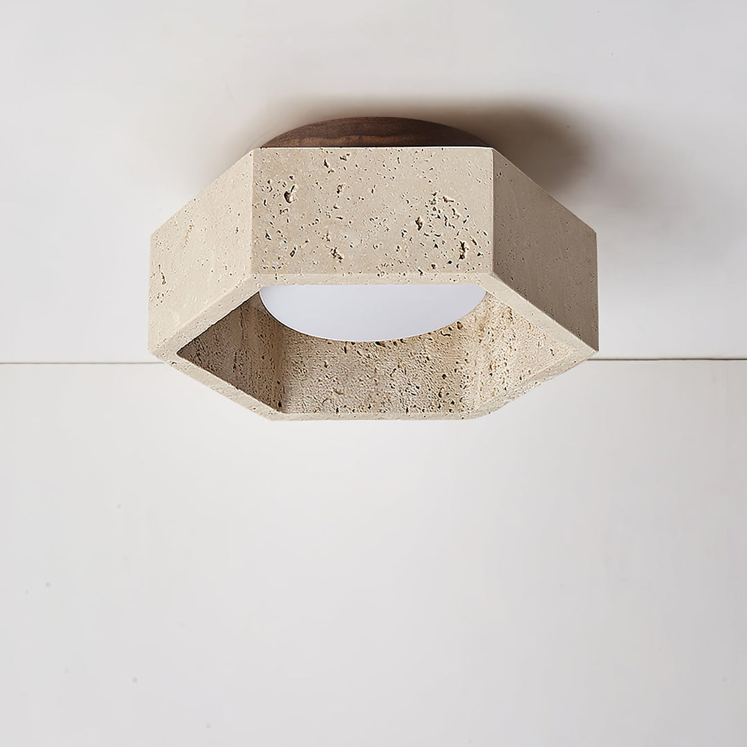 Hexagon Travertine Flush Mount Ceiling Light 6.7 in Set of 2 2