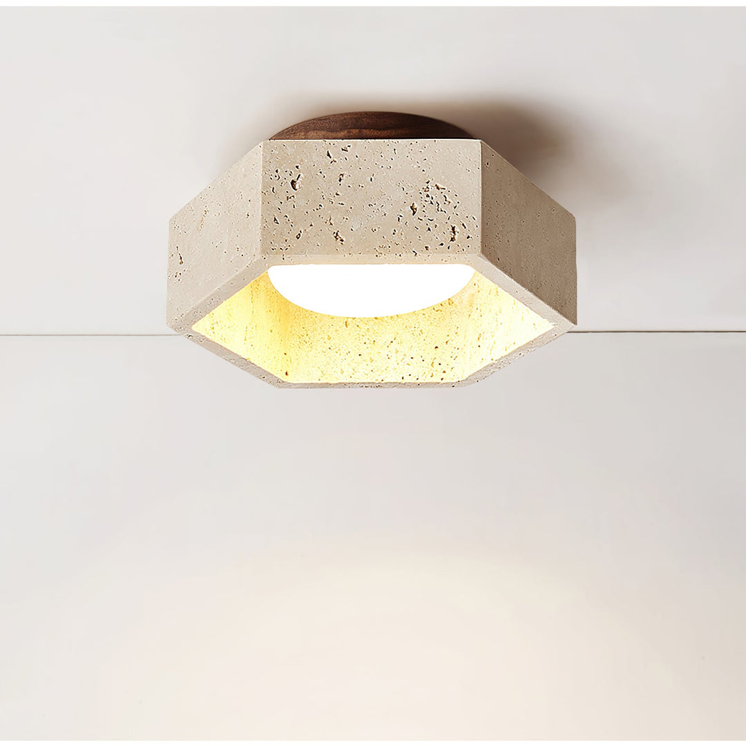 Hexagon Travertine Flush Mount Ceiling Light 6.7 in Set of 2 3