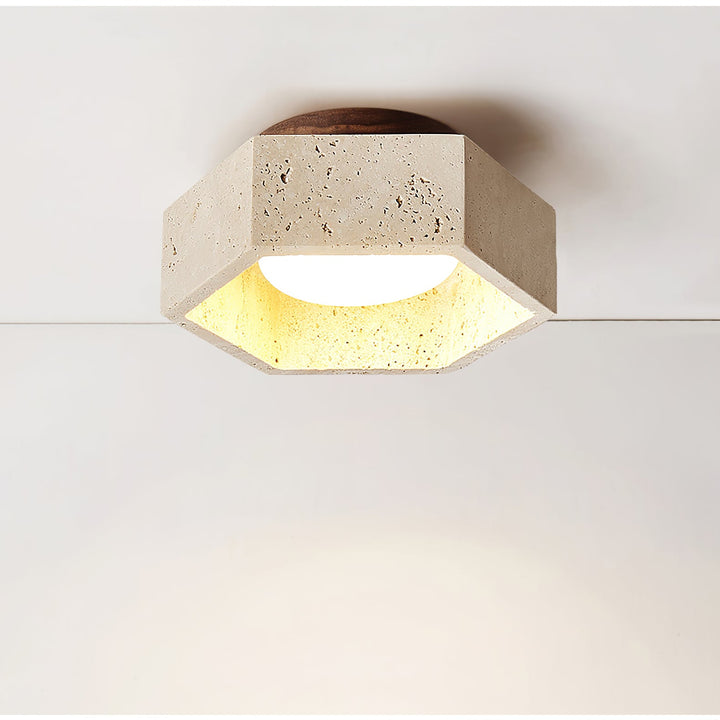 Hexagon Travertine Flush Mount Ceiling Light 6.7 in Set of 2 3