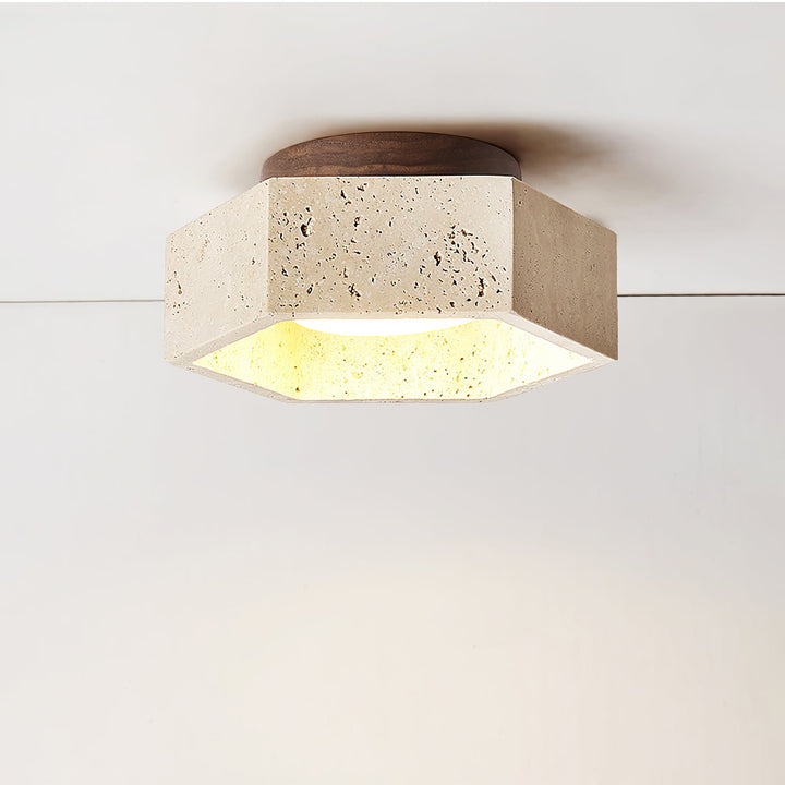 Hexagon Travertine Flush Mount Ceiling Light 6.7 in Set of 2 4