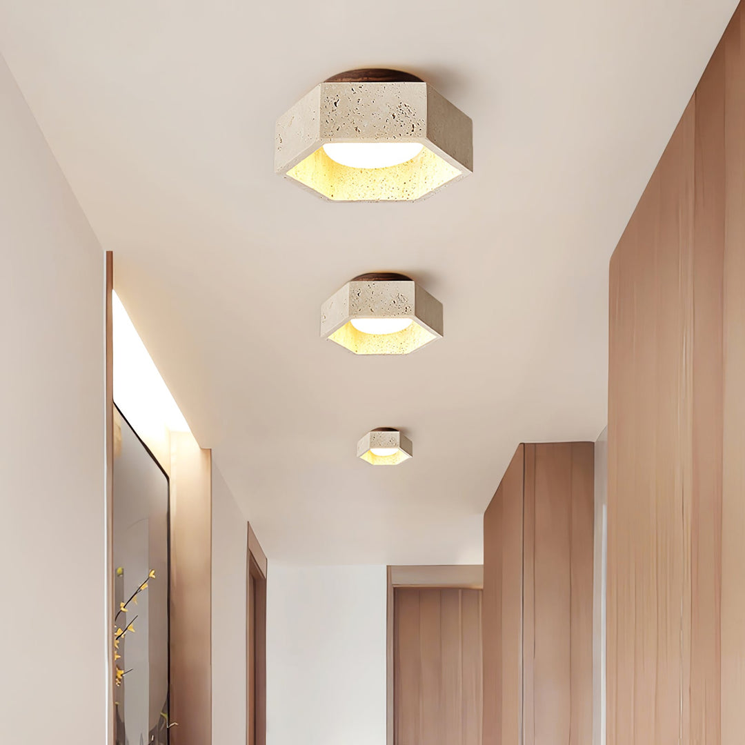 Hexagon Travertine Flush Mount Ceiling Light 6.7 in Set of 2 7
