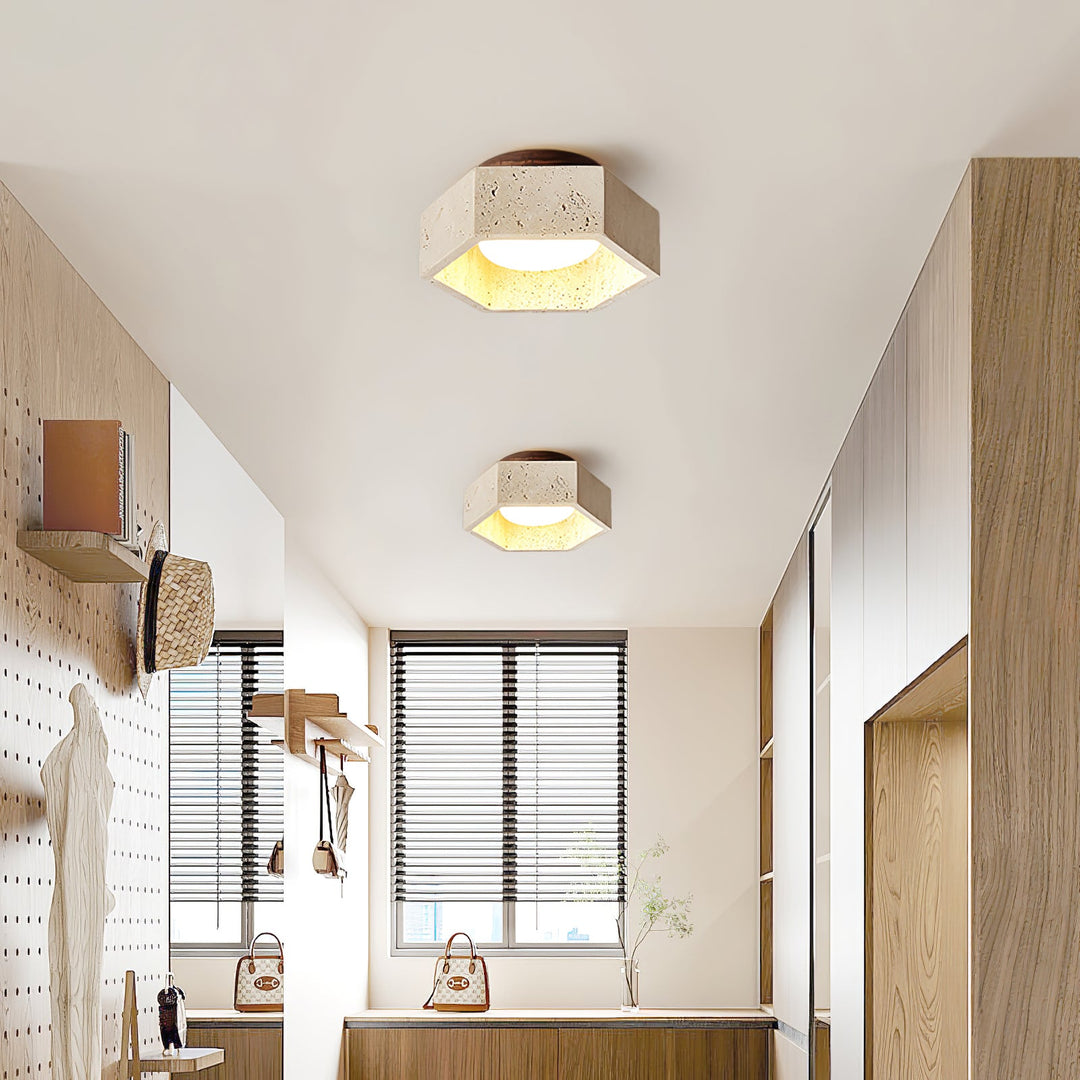Hexagon Travertine Flush Mount Ceiling Light 6.7 in Set of 2 8