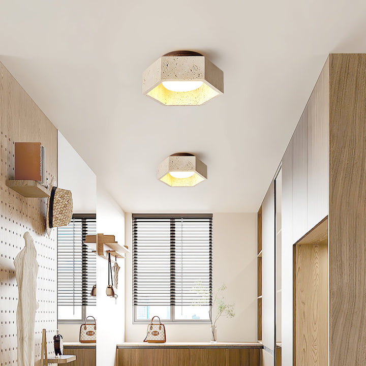 Hexagon Travertine Flush Mount Ceiling Light 6.7 in Set of 2 8