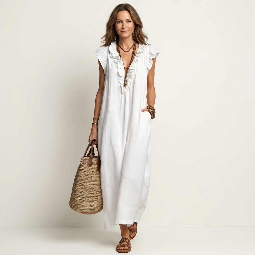 HAZEL | TUMMY COVERAGE LINEN MAXI DRESS