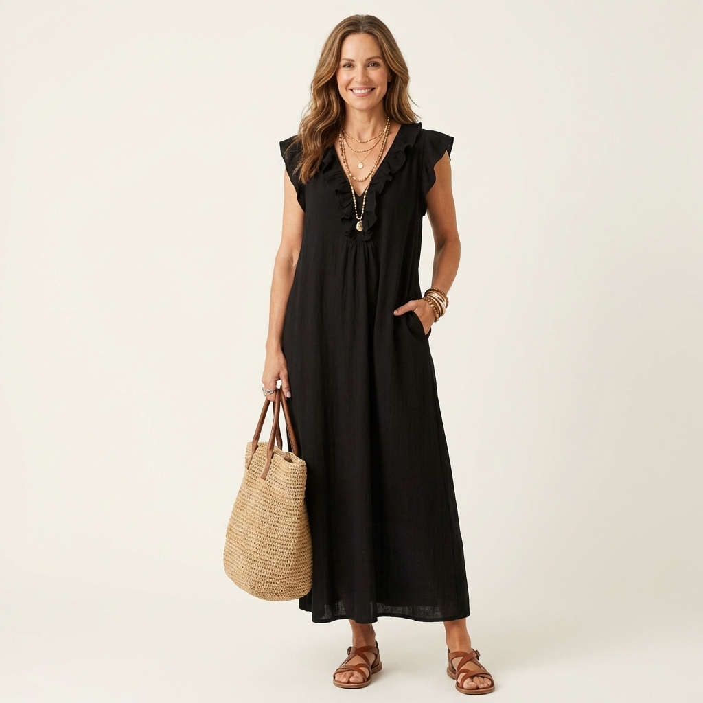 HAZEL | TUMMY COVERAGE LINEN MAXI DRESS