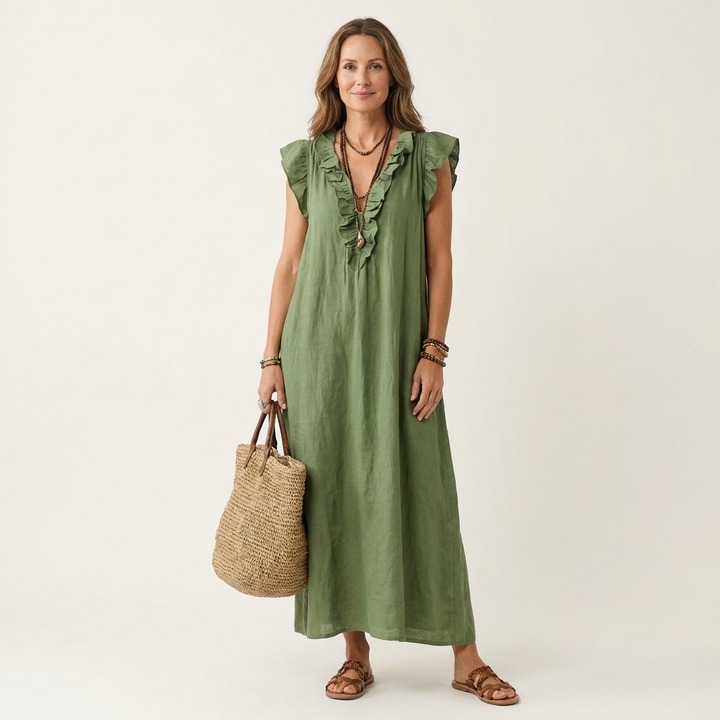 HAZEL | TUMMY COVERAGE LINEN MAXI DRESS