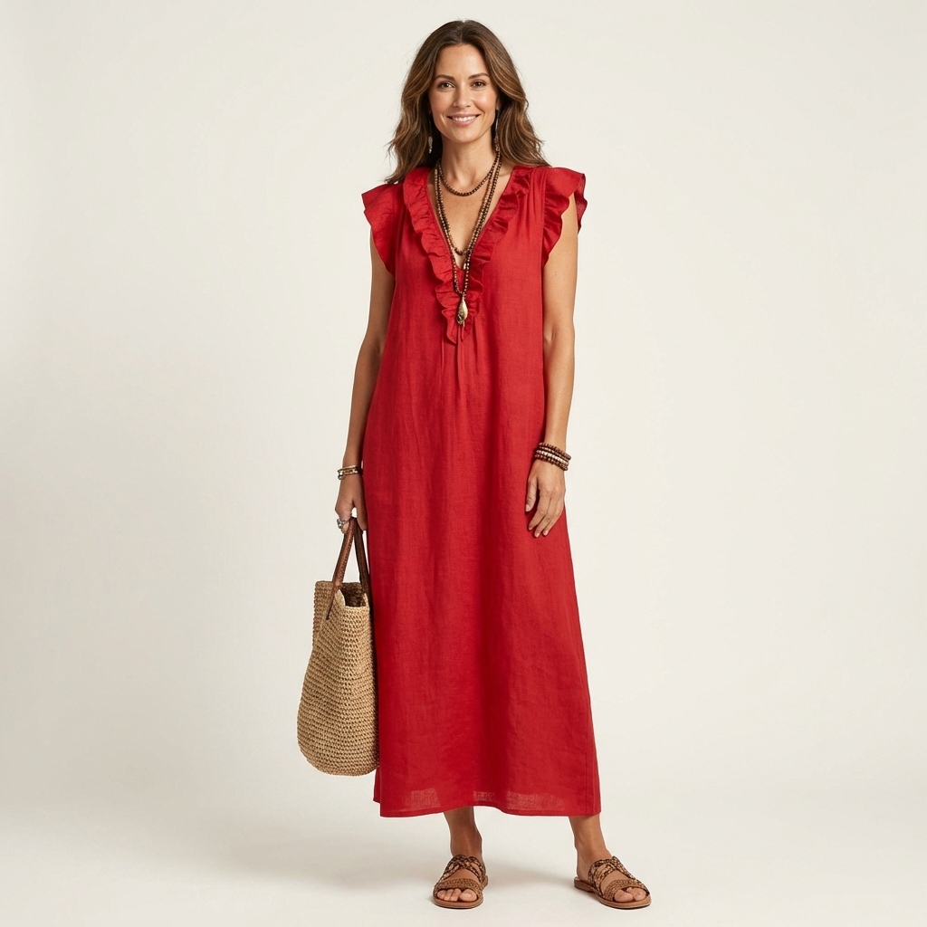 HAZEL | TUMMY COVERAGE LINEN MAXI DRESS