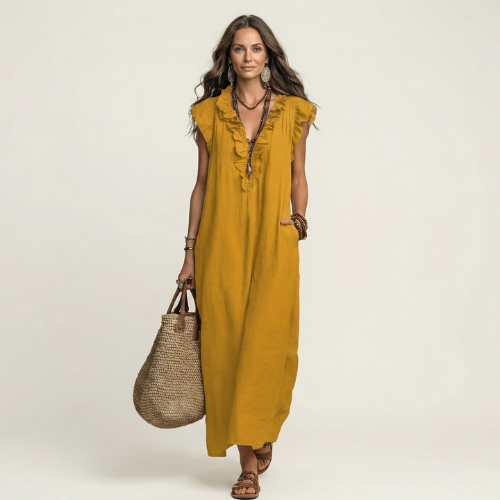 HAZEL | TUMMY COVERAGE LINEN MAXI DRESS