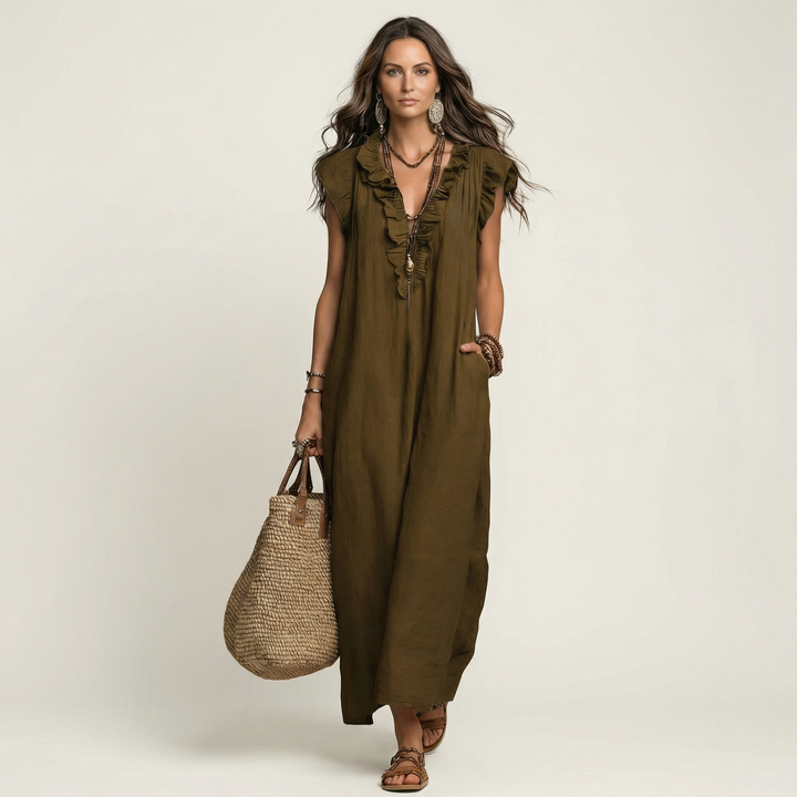HAZEL | TUMMY COVERAGE LINEN MAXI DRESS
