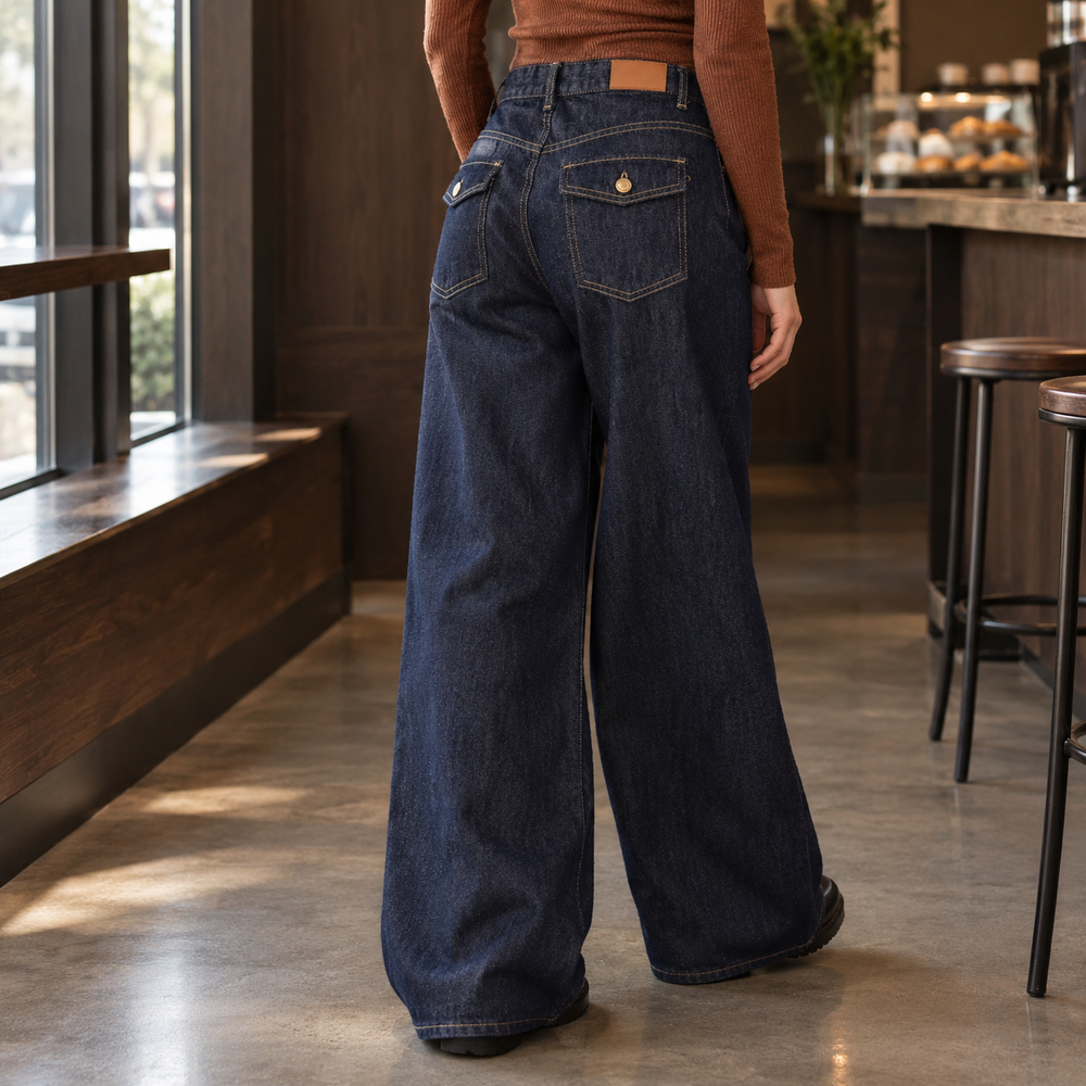 High Rise Wide Leg Dark Wash Jeans Dark Blue 1