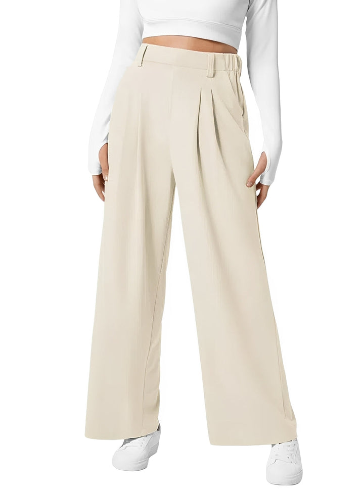 High Waist Pleated Wide Leg Pants Beige 1