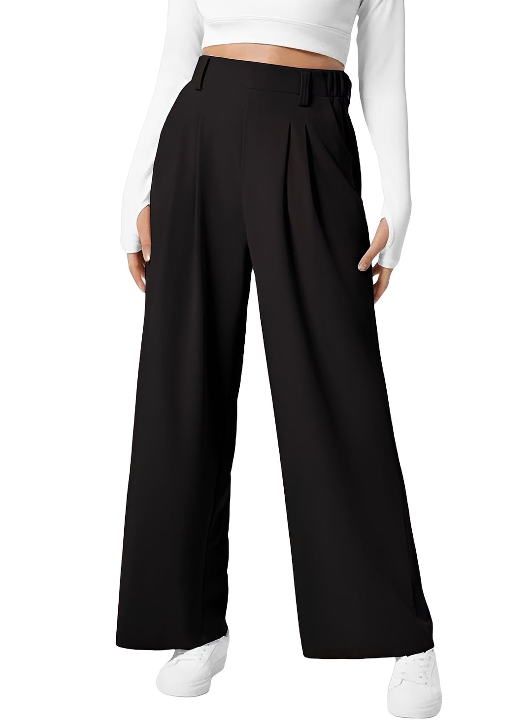 High Waist Pleated Wide Leg Pants Black 1