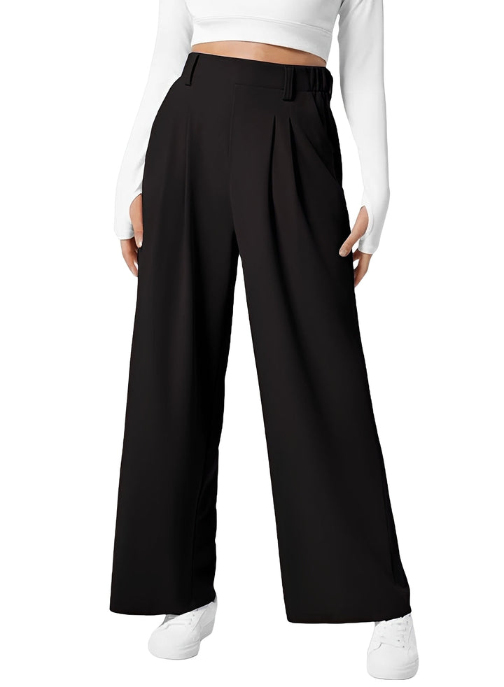 High Waist Pleated Wide Leg Pants Black 1