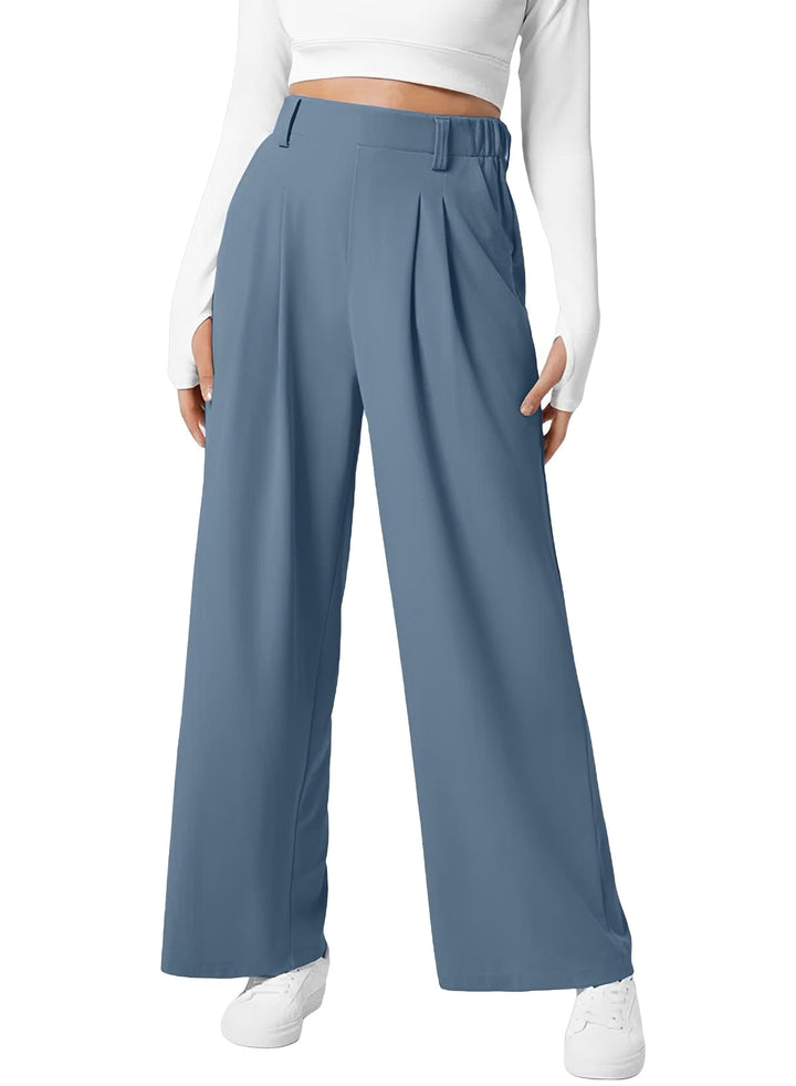 High Waist Pleated Wide Leg Pants Blue 1