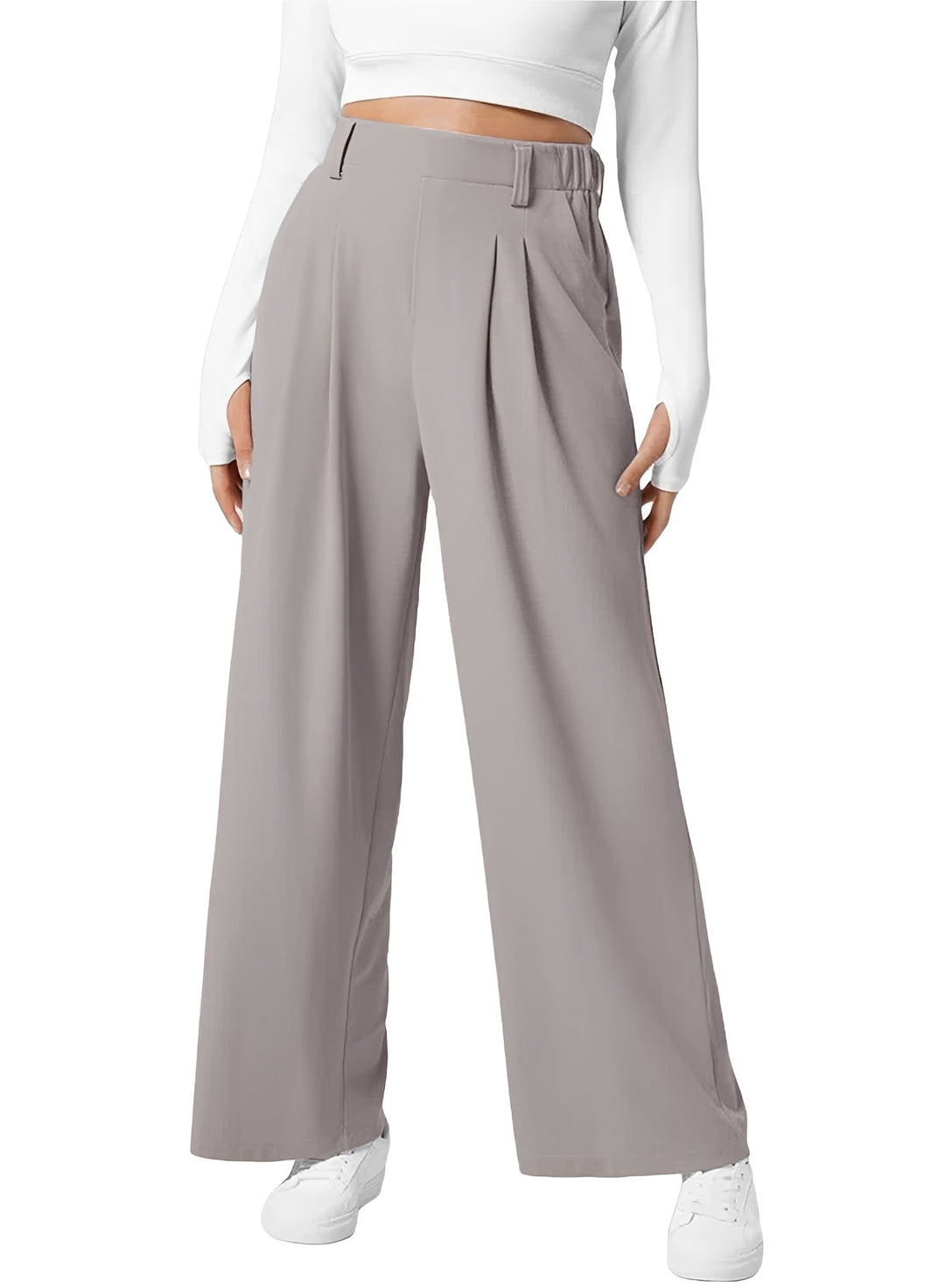High Waist Pleated Wide Leg Pants Gray 1