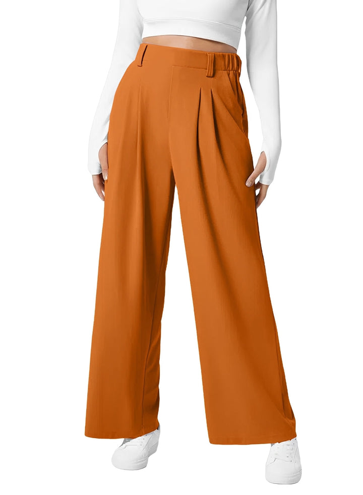 High Waist Pleated Wide Leg Pants Orange 1
