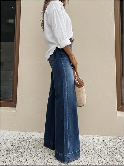 High Waist Stretch Baggy Jeans Wide Leg Dark Blue 3