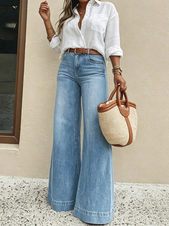 High Waist Stretch Baggy Jeans Wide Leg Light Blue 1