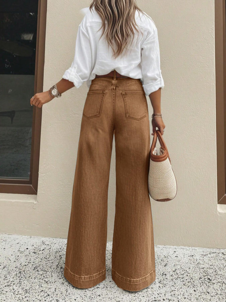 High Waist Stretch Baggy Jeans Wide Leg Tan 5