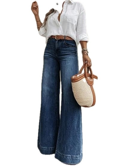 High Waist Stretch Baggy Jeans Wide Leg on white