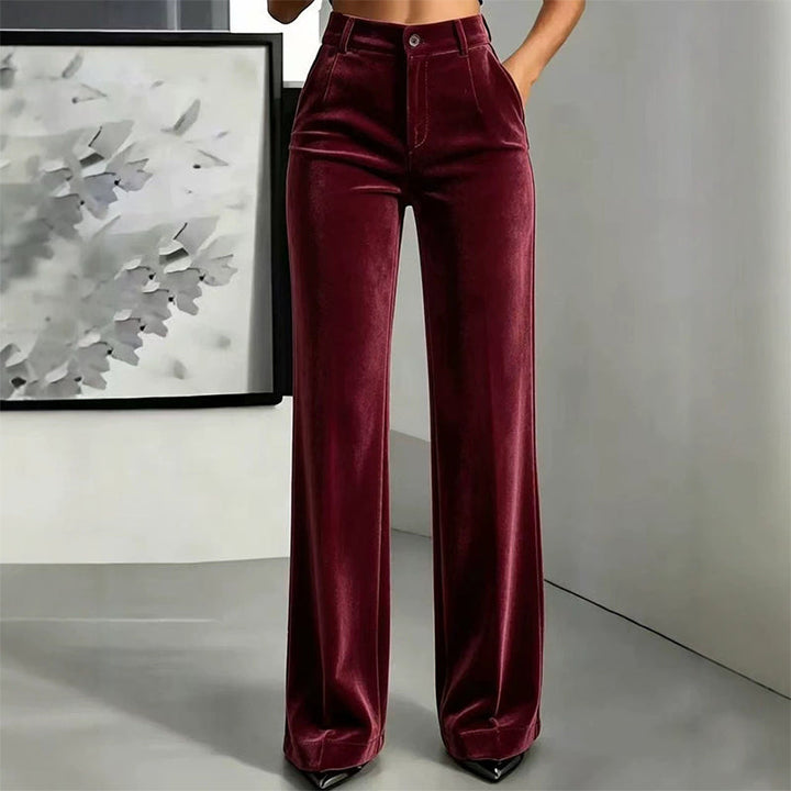 High Waist Velvet Wide Leg Pants Burgundy 1