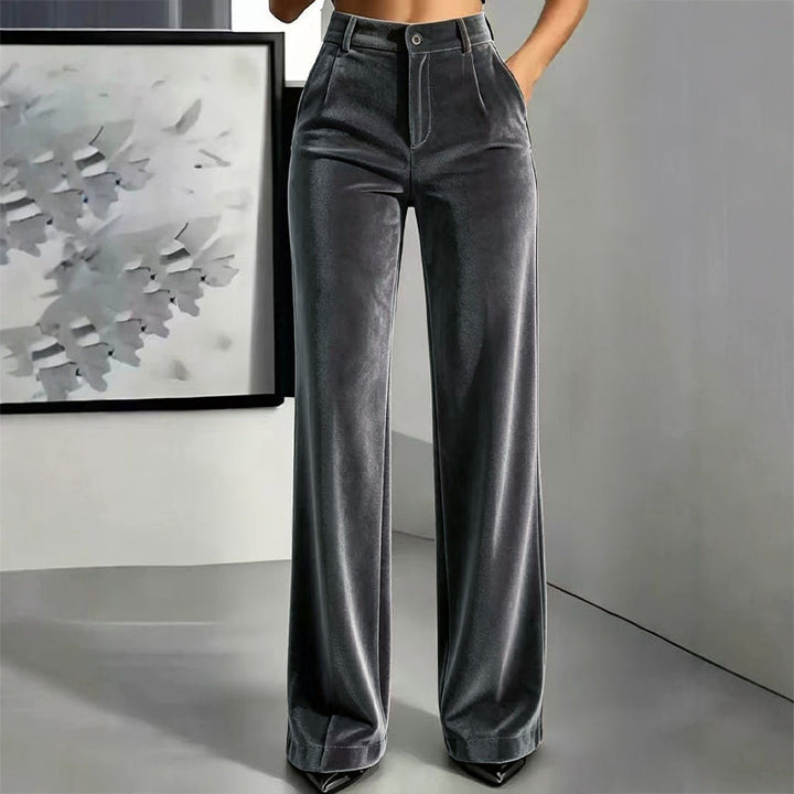 High Waist Velvet Wide Leg Pants Dark Gray 1