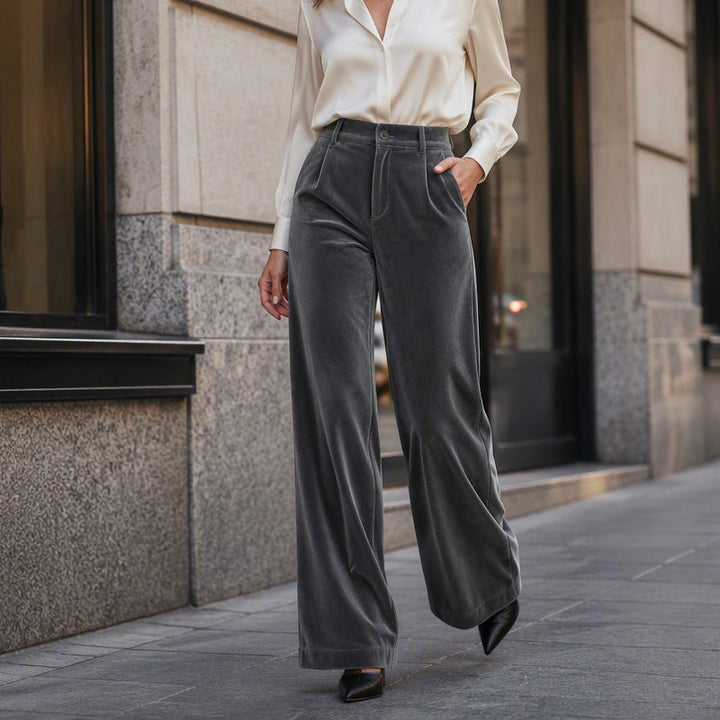 High Waist Velvet Wide Leg Pants Dark Gray 2