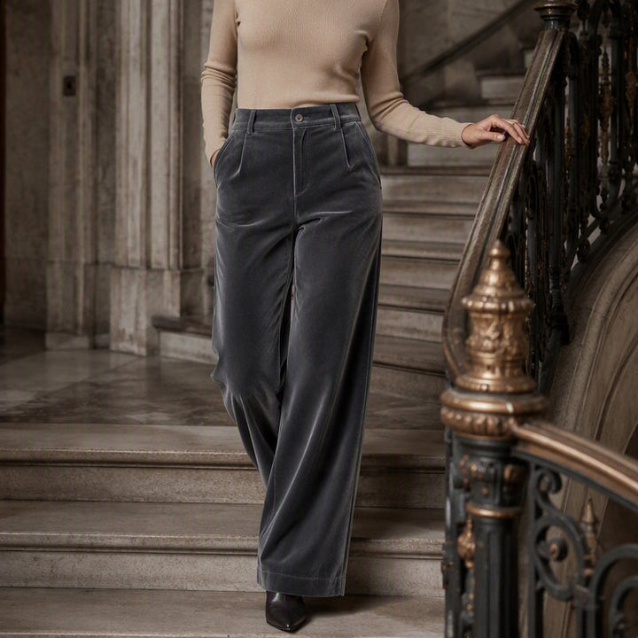 High Waist Velvet Wide Leg Pants Dark Gray 3
