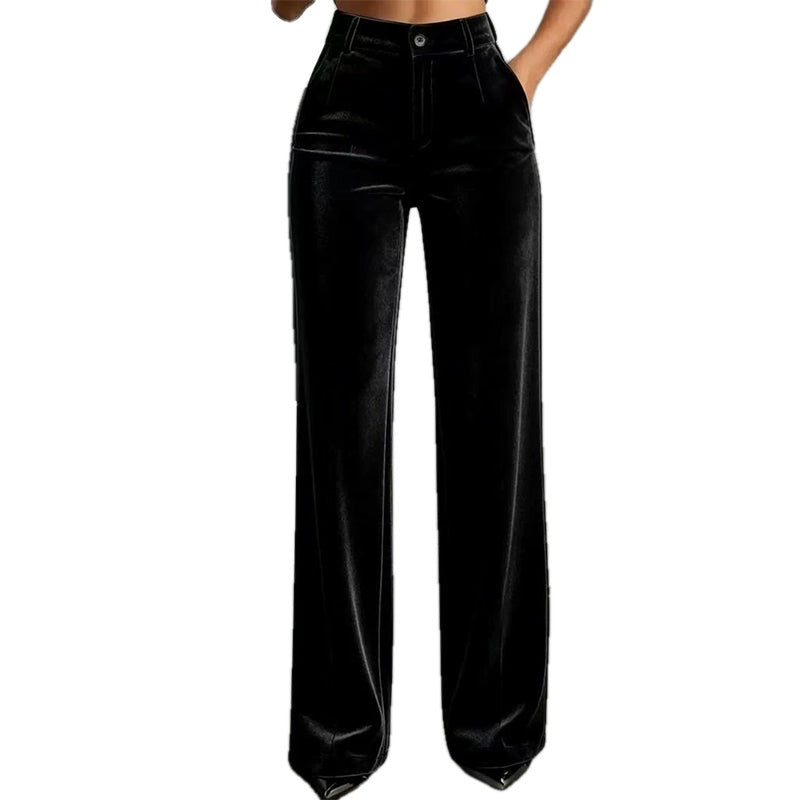 High Waist Velvet Wide Leg Pants on white