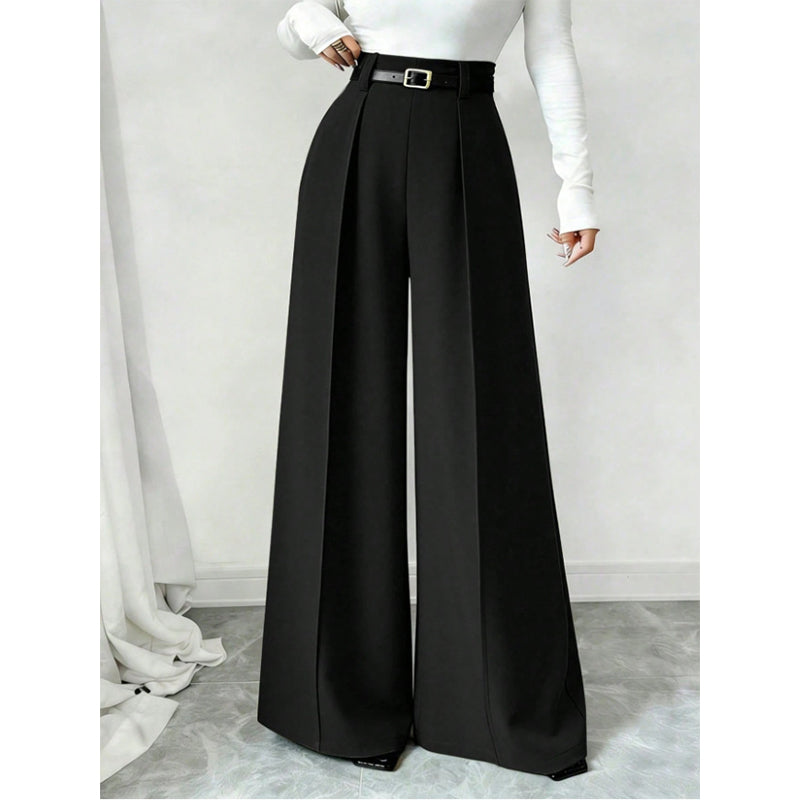 High Waist Wide Leg Pants Pleated Front Black 1